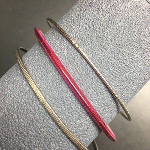 Bangle Bracelet Lot Hot Pink Silver Textured Skinny Barbie Retro BoHo